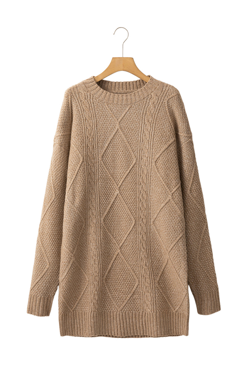 Parchment Cable Knit Drop Shoulder Loose Fit Sweater Dress