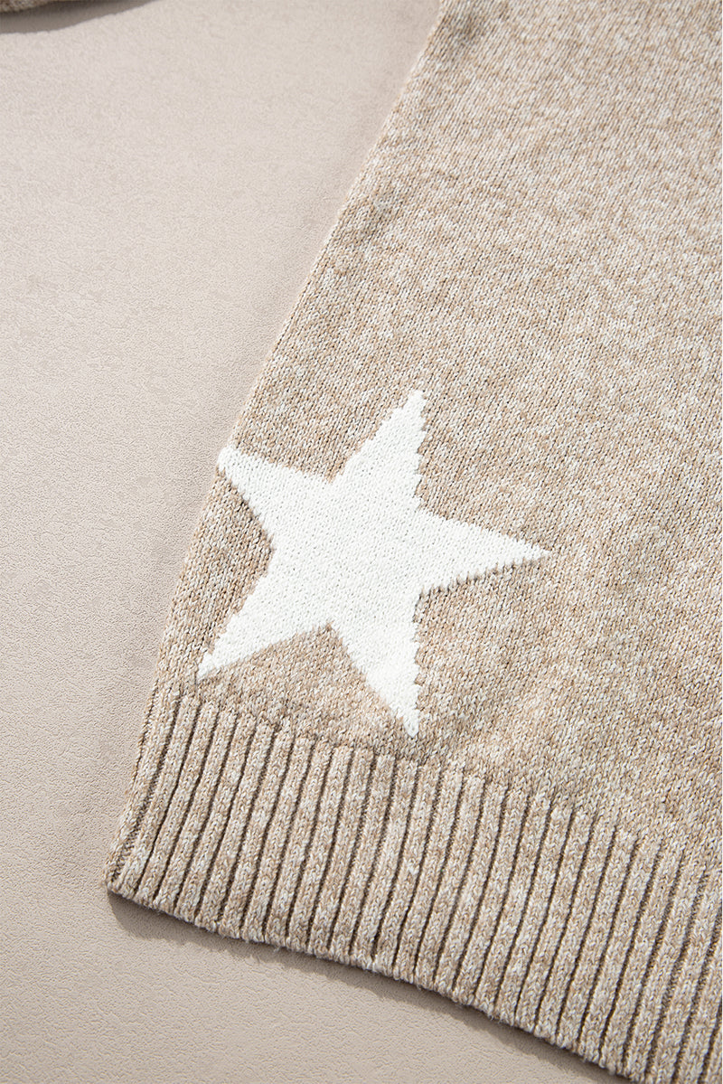 Gray Star Pattern Drop Shoulder Knit Sweater