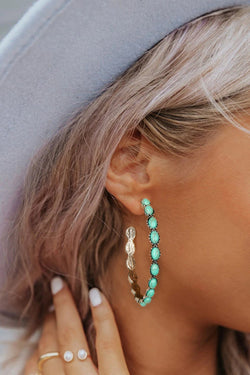 Sky Blue Turquoise Big Circle C-shaped Earrings