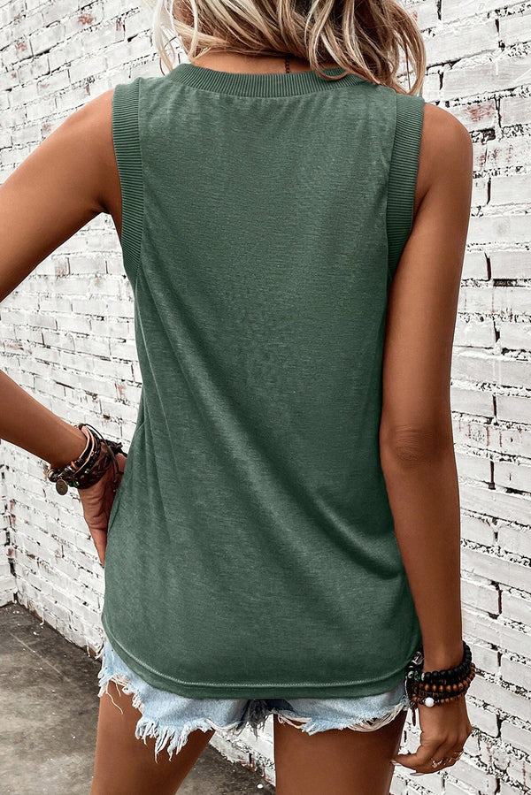 Mist Green American Flag Graphic V Neck Tank Top