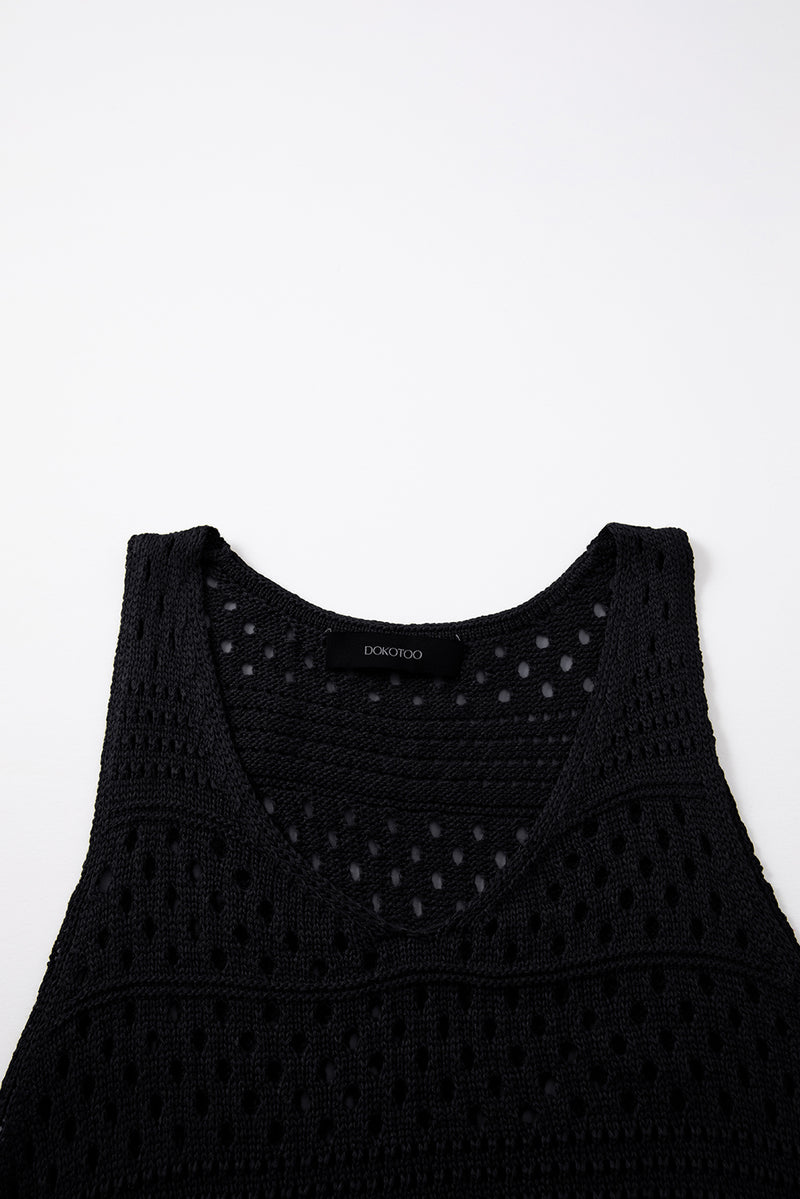 Black Hollow Out Crochet Slits Cover Up Dress