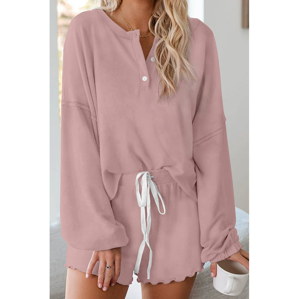 Double-sided fleece long sleeve shorts pajamas