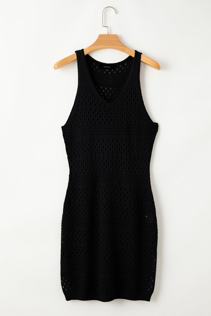 Black Hollow Out Crochet Slits Cover Up Dress