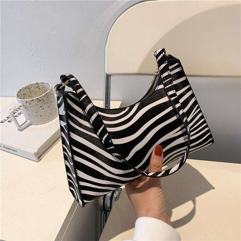 Women Fashion Zebra Print Women Luxury Handbag PU Leather Simple Underarm Shoulder Bags Totes Purse Pouch