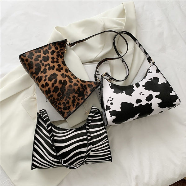 Women Fashion Zebra Print Women Luxury Handbag PU Leather Simple Underarm Shoulder Bags Totes Purse Pouch