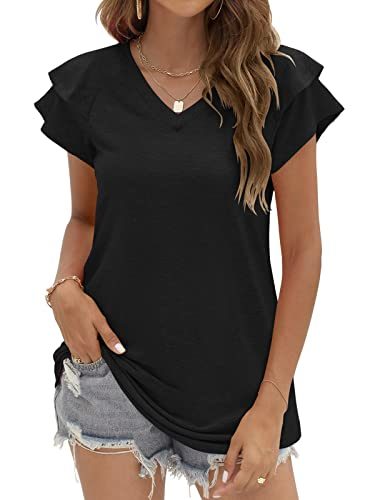 Women Summer Casual Ruffle Short Sleeve Loose Fitting