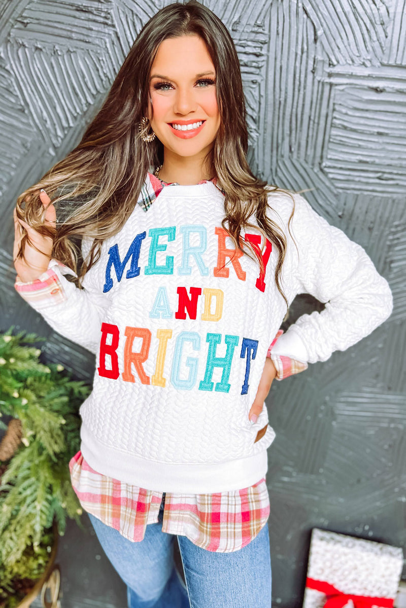 White Merry and Bright Quilted Sweatshirt