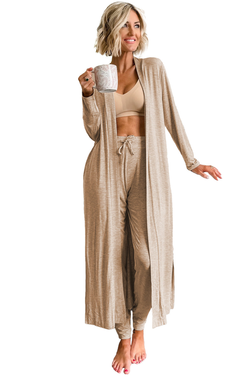 Black Split Long Cardigan and Skinny Pants Loungewear Set